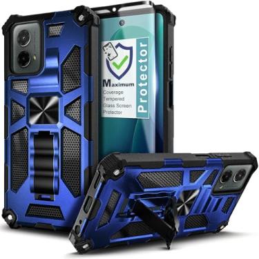 Imagem de WDHD Capa projetada para Motorola Moto G Power 5G 2024 com protetor de tela de vidro temperado (cobertura máxima), proteção total [grau militar] capa resistente com suporte integrado (azul)
