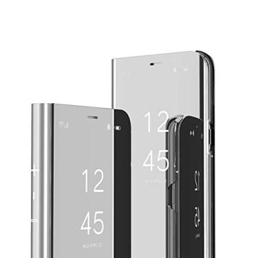 Imagem de OOPKINS Capa para Samsung Galaxy Z Fold 5 capa luxuosa estilo livro janela transparente galvanizado suporte protetor de corpo inteiro flip capa fina para Galaxy Z Fold 5 PU espelhado prata MX
