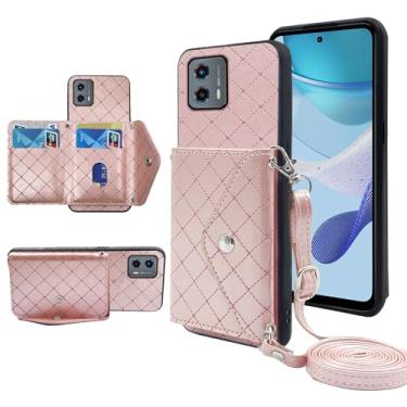 Imagem de Furiet Capa carteira compatível com Motorola Moto G 5G 2023 com alça de ombro transversal e suporte de couro para cartão de crédito, acessórios para celular para G5G G5 feminino, rosa