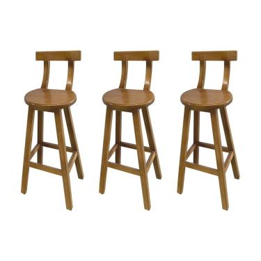 Imagem de Kit 3 Bancos Altos Bistrô de Madeira com Encosto Girafa Ideal para Bar e Restaurante Natural
