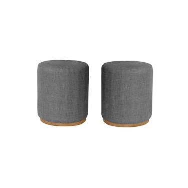 Imagem de Kit Puff redondo grande, estofado base de madeira luxo (cinza)