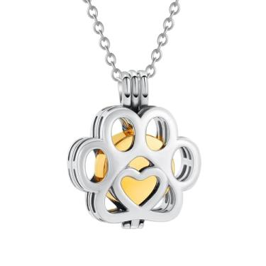 Imagem de Kcouiee Medalhão de urna de pata de animal de estimação para cinzas, joia de cremação de aço inoxidável para cão/gato, colar de urna memorial com mini caixão, joia de funeral, Aço inoxidável, Sem