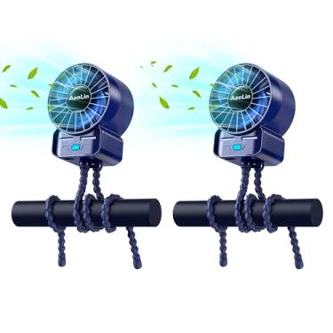 Imagem de Pacote com 2 ventiladores de carrinho de bebê multifuncionais 4 velocidades 6600 rpm alta velocidade usb recarregável mini ventilador portátil pessoal tripé estendido para mesa enrolamento cama de