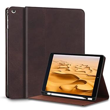 Imagem de Gexmil Capa para iPad 10,2 polegadas 2021/2020/2019, com suporte para Apple Pencil integrado, capa fólio de couro bovino para novo iPad 9ª/8ª/7ª geração (marrom escuro)