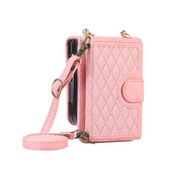 Imagem de Couro crossbody longo cordão carteira caso para samsung galaxy z flip 5 4 3 flip5 flip4 cartões titular saco capa de telefone, ouro rosa, para samsung z flip 5