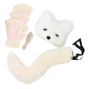 Imagem de oshhni Conjunto de Máscara E Cauda Therian com Patas de Fantasia para Dramatização de Performance de Palco, branco