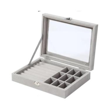 Imagem de Porta Joias Portátil Estojo Expositor Organizador Armazenamento Premium para Brincos Anéis Bijuterias Ouro Prata Tecido Anti Risco Seguras e Organizadas (Cinza)