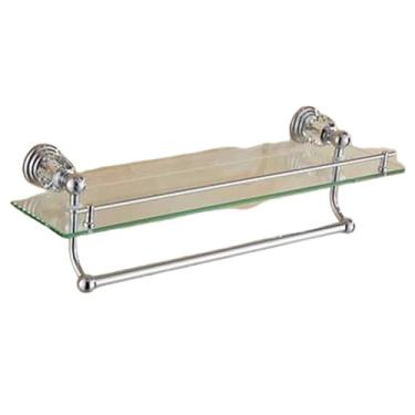 Imagem de Prateleira de chuveiro de bronze suporte de papel higiênico prata cristal fixado na parede barra de toalha titular escova de toalete acessórios do banheiro conjunto, prateleira de vidro