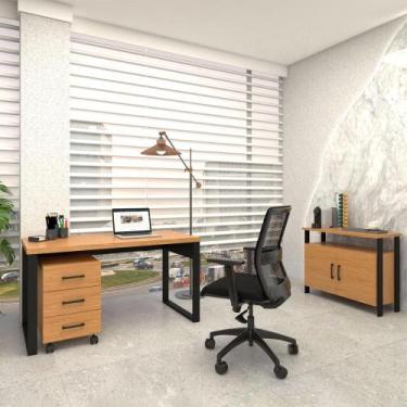 Imagem de Mesa de Escritório com Gaveteiro + Aparador p/ Café 100% MDF - Pradel 