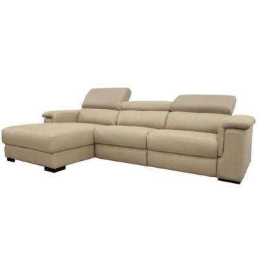 Imagem de Sofá Damon Reclinável 2 Lugares + Chaise Couro Bege 303cm - 69627 - Su