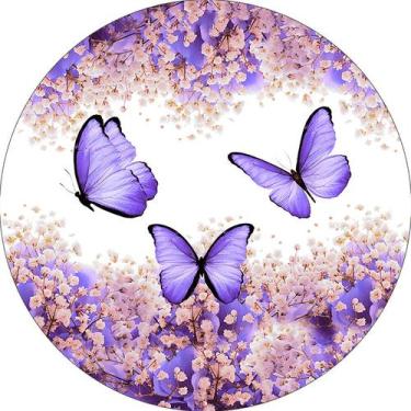 Imagem de Painel De Festa Redondo 1,50x1,50 - Borboleta Lilás Floral 036 - Via C