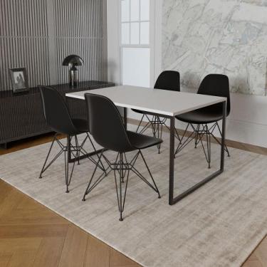 Imagem de Mesa Industrial Base Ferro Preto Tampo 137x90 Branco 4 Cadeiras Ferro 