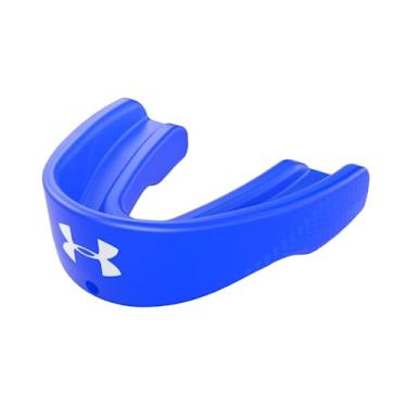 Imagem de Under Armour Protetor bucal esportivo esportivo para futebol, lacrosse, basquete, hóquei, boxe, MMA, jiu jitsu, inclui alça removível para capacete, jovens e adultos. Protetor bucal, azul
