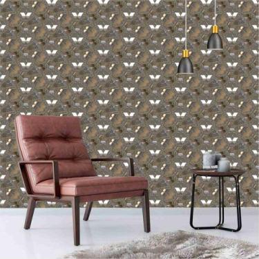 Imagem de Papel De Parede Abstrato Desenhos Irregulares Espelhado Marrom E Tons 