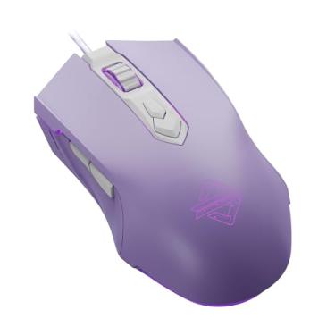 Imagem de Mouse para jogos AJ52 com fio, 7 botões programáveis, mouses de computador com retroiluminação LED RGB, 500-2750 DPI ajustável, para Windows/Mac OS/Linux (roxo)