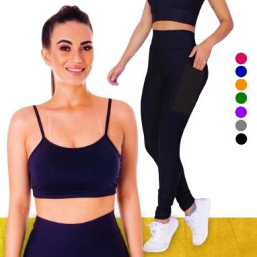 Imagem de Conjunto Top fitness ALÇA FINA bojo Feminino + CALÇA leg LEGGING BOLSO