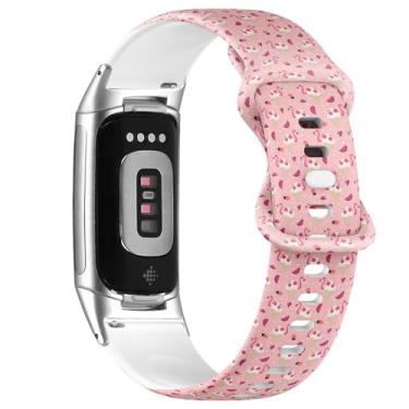Imagem de Pulseira de silicone macio compatível com Fitbit Charge 5/Fitbit Charge 6 (sorvete flamingo), pulseira esportiva macia para mulheres e homens