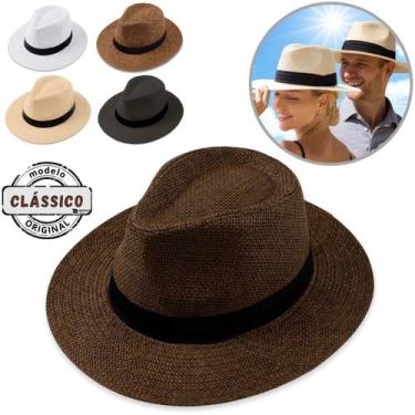 Imagem de Chapéu Panamá Palha Aba Larga Moda Masculino Feminino Praia Casual Fes
