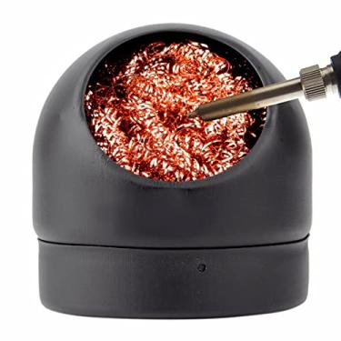 Imagem de Limpador de ponta de ferro de solda de soldagem, ponta de solda com esponja de arame de latão de limpeza, com suporte preto, sem necessidade de água