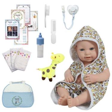 Imagem de Bebê Tipo Reborn Príncipe Roupão Girafinha Corpo 100% Vinil - Cegonha 