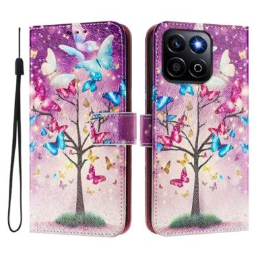 Imagem de Capa carteira para Honor X7C 4G, 3 compartimentos para cartão, 1 compartimento para dinheiro, capa flip de couro PU com padrão fofo, capa com fivela magnética à prova de choque, compatível com sem fio