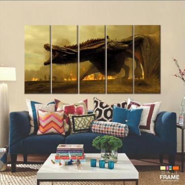 Imagem de Quadro Decorativo Game Of Thrones Drogon 140x65 Em Tecido 5 - Wall Fra