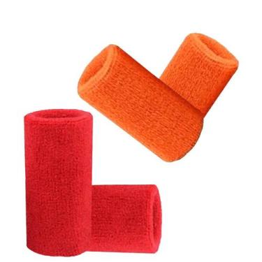 Imagem de Munhequeira Toalha 15cm Pack 2 Pares Cores Vermelha e Laranja - EB