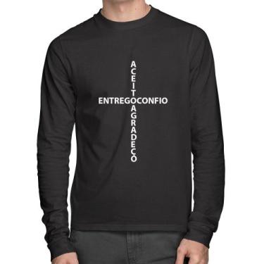 Imagem de Camiseta Algodão Entrego, Confio, Aceito, Agradeço Manga Longa - Foca 