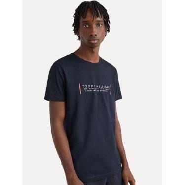 Imagem de Camiseta Tommy Hilfiger Masculina Text Bar Corp Azul Marinho, S/P