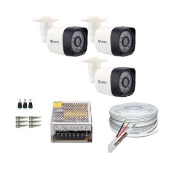 Imagem de Kit 3 Câmeras Bullet Full Hd 1080p 2Mp Com Cabo e Conectores - Protec