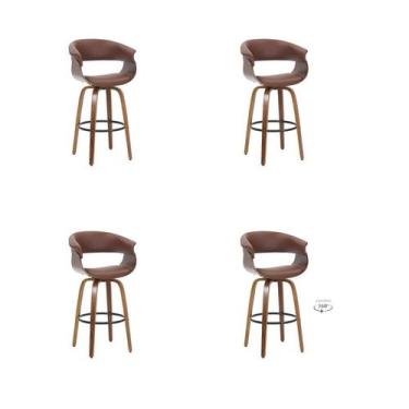 Imagem de Kit 4 Bancos Betim Marrom PU Base Madeira - Rivatti