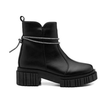 Imagem de Coturno Feminino Couro com Strass Estilosa Conforto Elegância Durabili