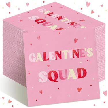 Imagem de Fanfanwin Pacote com 100 guardanapos Galentine's Squad Guardanapos Descartáveis Dobrados 25 x 25 cm Decorações de Festa do Dia dos Namorados Toalha de Papel Rosa Toalha Descartável para Dia dos