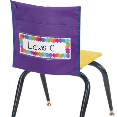 Imagem de Really Good Stuff Bolsos para cadeira clássicos para a primeira infância – conjunto de 6 – roxo/azul – itens essenciais para sala de aula, sacos de assento para estudantes, organizador de mesa, bolsa