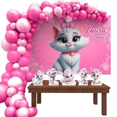 Imagem de Kit Decoração Personalizado Festa de Aniversário Infantil Gatinha Marie 3D
