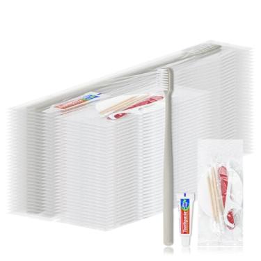Imagem de LLHQAMT Escova de Dentes Descartável com Pasta de Dentes e Kit de Penteadeira, Cinza e Branca, Manual, Ultra Macia, 30 Unidades, Adequado para Viagens e Hotéis