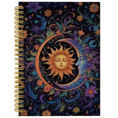 Imagem de BESERH Diário celestial de sol e lua, caderno boêmio caprichoso sol e lua, caderno bruxo, diário de bruxa, caderno Dark Academia, presentes de bruxa para mulheres, caderno espiral 14 x 21 cm com 164