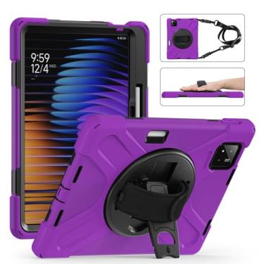 Imagem de GooodiDEAR Capa para Xiaomi Mi Pad 7/7 Pro, capa à prova de choque de 11,2 polegadas com suporte giratório 360, alça de mão/ombro, suporte de lápis, roxo