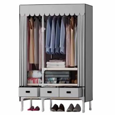 Imagem de Guarda-roupa Gaveta guarda-roupa armário simples composto não tecido resistente quarto aluguel de tecido armazenamento pendurado armário cor sólida armário