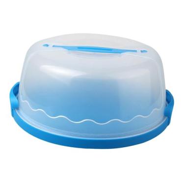 Imagem de ＫＬＫＣＭＳ Porta Bolo Redondo, com Tampa E Alça, Cabe em Bolo de 10 Polegadas, Prato de Bolo Contém Tortas, Armazenamento Redondo Multiuso de Cupcake, Guardião D, azul