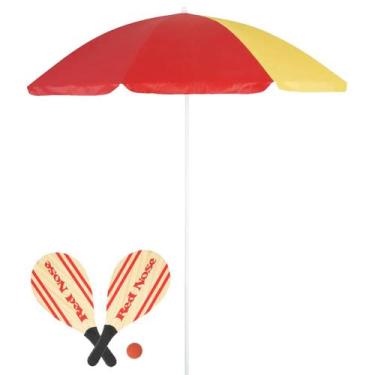 Imagem de Kit Guarda-Sol Fashion Amarelo Vermelho e Laranja 1,80m +Raquete De Pr