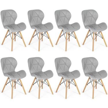 Imagem de Kit 08 Cadeiras Charles Eames Eiffel Slim Wood Estofada - Cinza - Maga