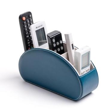 Imagem de Caixa organizadora de suporte de controle remoto com 5 compartimentos de couro sintético multifuncional para escritório, armazenamento de TV, controle remoto para reprodutor de mídia, pincel, lápis,