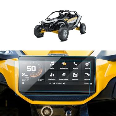 Imagem de LANTU 2 peças protetoras de tela de carro para 2025 2024 Can Am Maverick R acessórios de navegação protetor de tela sensível ao toque filme vidro temperado HD transparente antirreflexo 10,25 polegadas