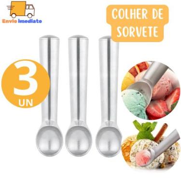 Imagem de Kit 3 Colher Boleador Concha Para Sorvete ou Açaí  Pegador De Sorvete 