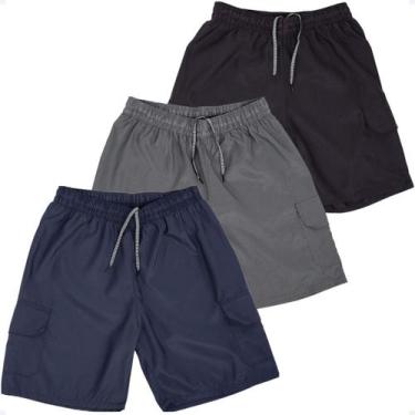 Imagem de 3 Bermuda Shorts Masc Adulto Tactel 2 Bolsos Cargo Verão 434 - Geral, 