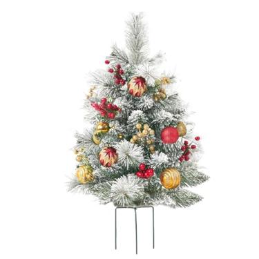 Imagem de Árvore de Natal artificial, decoração de varanda sazonal, árvore falsa com cones e bolas, árvore de Natal iluminada com 8 modos de iluminação, suprimentos decorativos para festas de fim de ano para