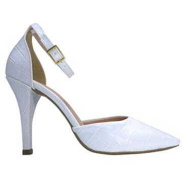 Imagem de Scarpin Feminino Mozione Com Fivela Salto Alto 10cm (Branco, BR, Adulto, Numérico, 40)