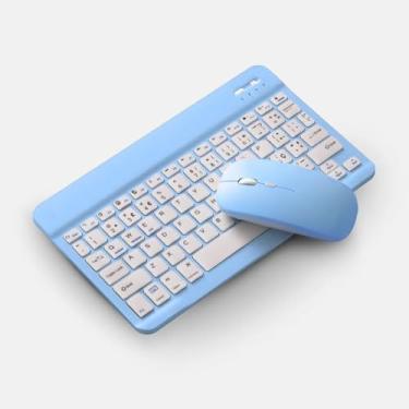 Imagem de Teclado Sem Fio Bluetooth Recarregável com Mouse, Slim, Silencioso, Portátil, Compatível com PC, Notebook, Tablet, Celular, Windows, Mac, Android e iOS (AZUl)