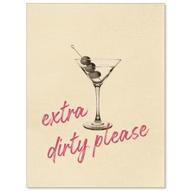 Imagem de enttgo Pôster Dirty Martini Retrô Cocktail Drinks Arte de Parede Moderna Casa Bar Cozinha Decoração 30 x 40 cm Sem Moldura Funky 70 Impressão em Tela